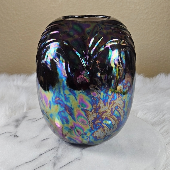 Vintage Country Craft Iridescent Black Ceramic Vase 1980s - Picture 4 of 9